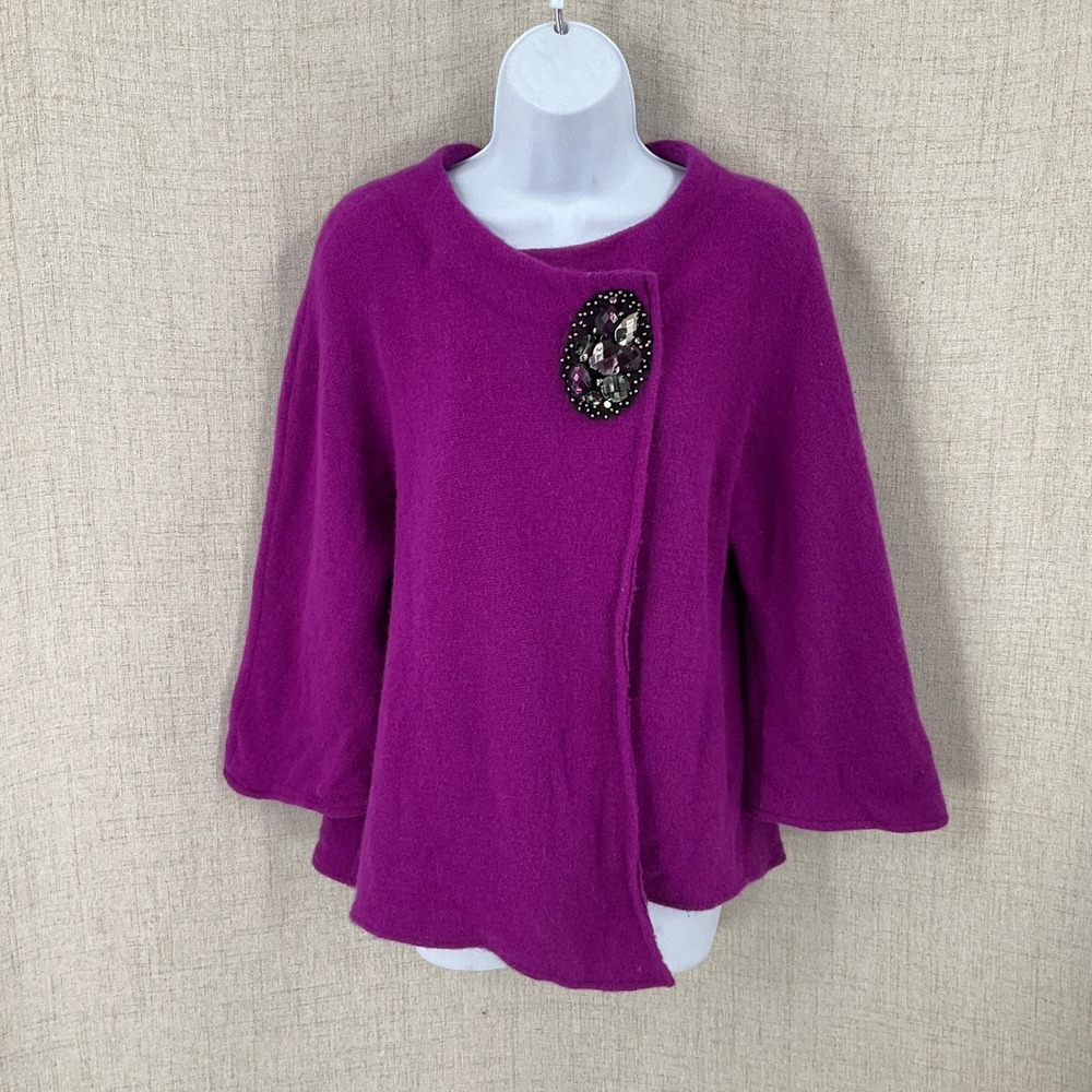 JM Collection Cardigan Jacket Women L Purple Wool Asymmetrical Brooch Classic